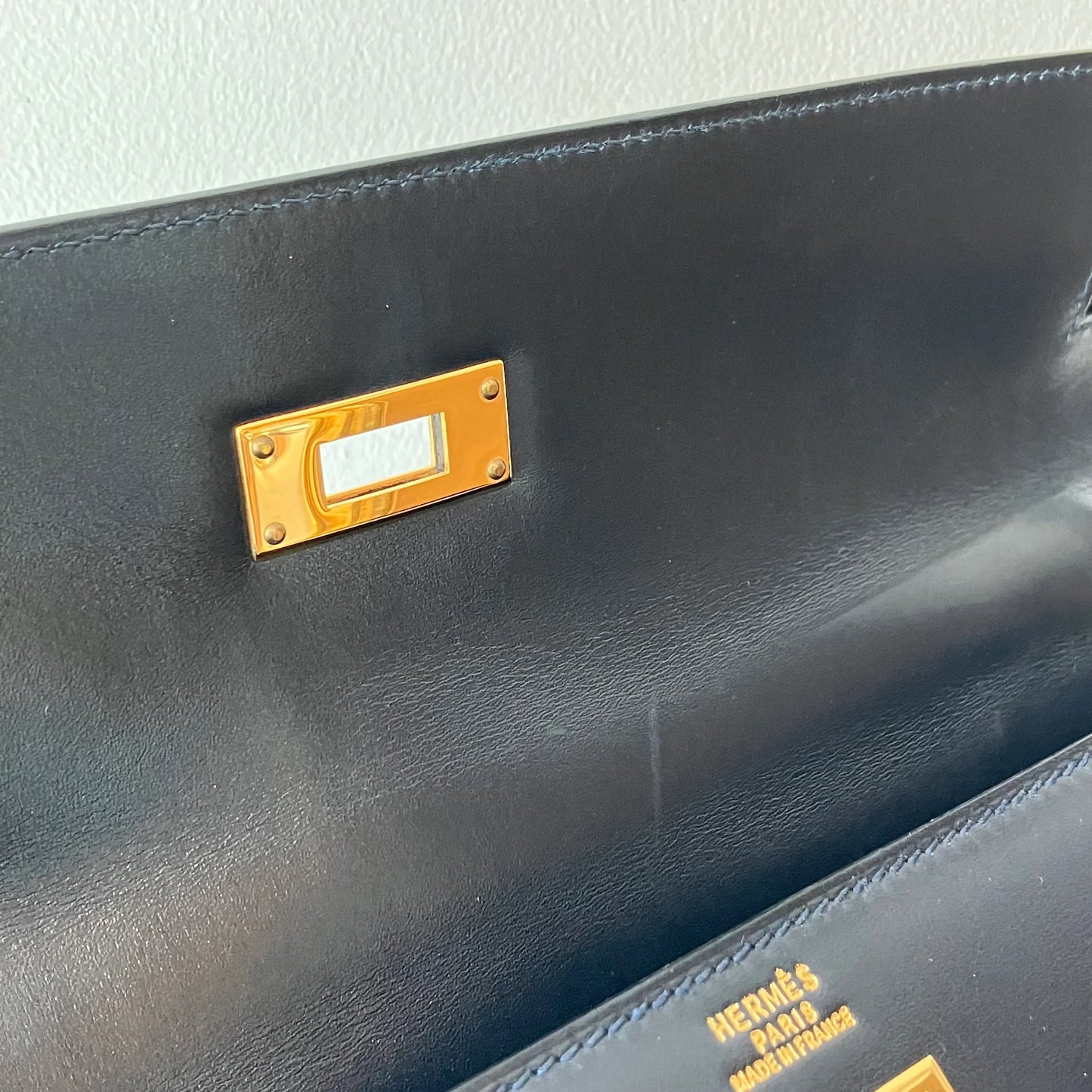 Hermes 1996 Navy Box Calf Kelly 32 Sellier 2way Shoulder Handbag