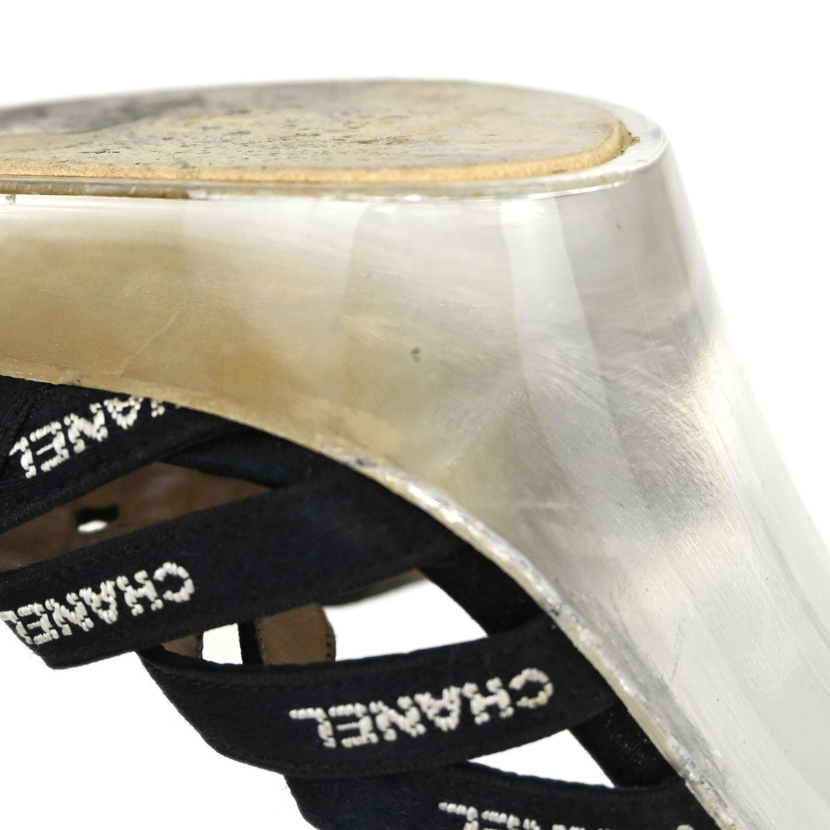 Chanel * Black Clear Canvas Acrylic Mules Shoes #36