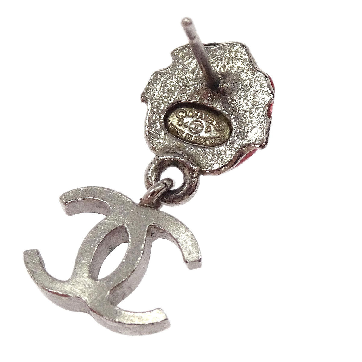 Chanel Dangle CC Ladybug Pierced Earrings Silver Rhinestone 04P