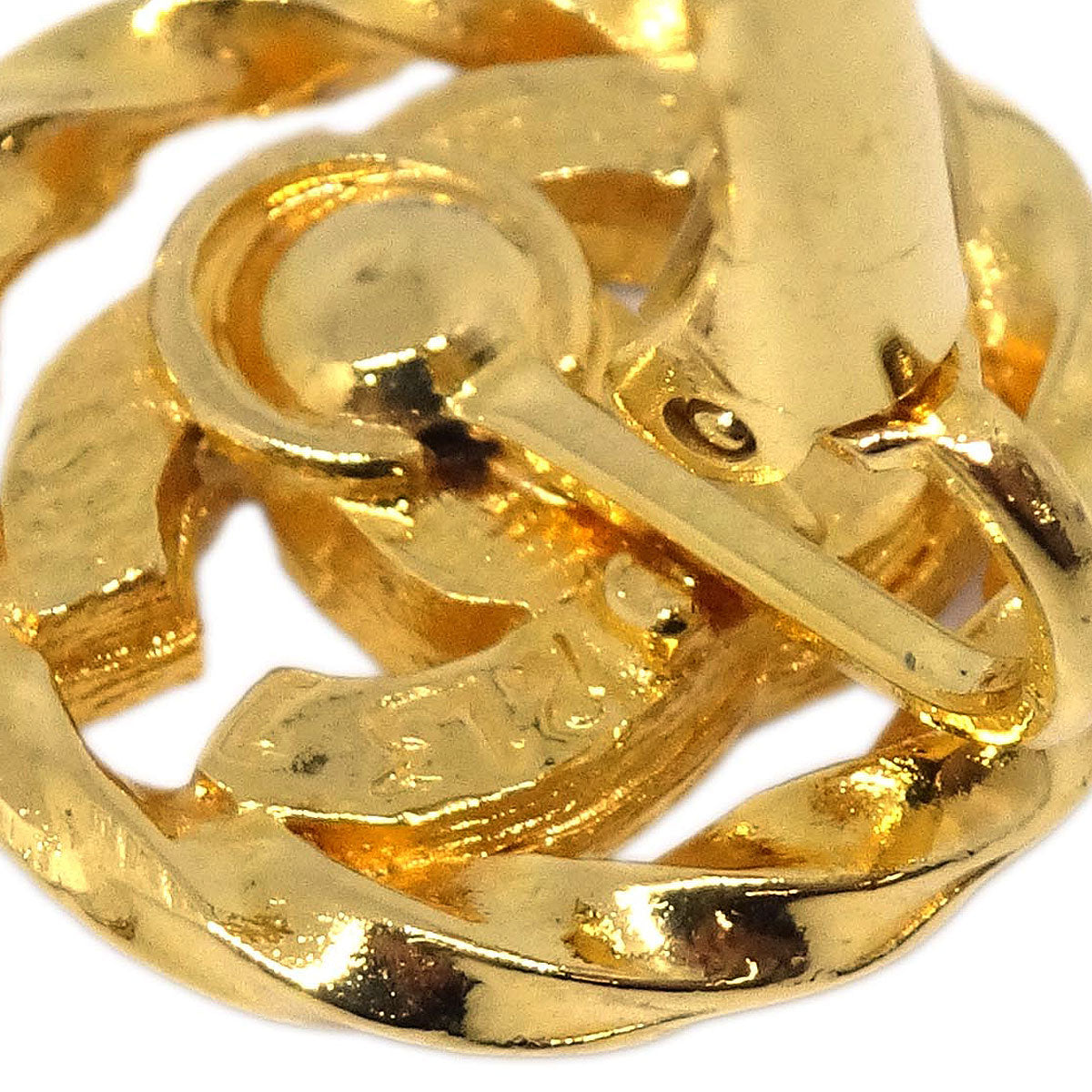 Chanel Gold Button Clip-On Earrings Rhinestone 2137