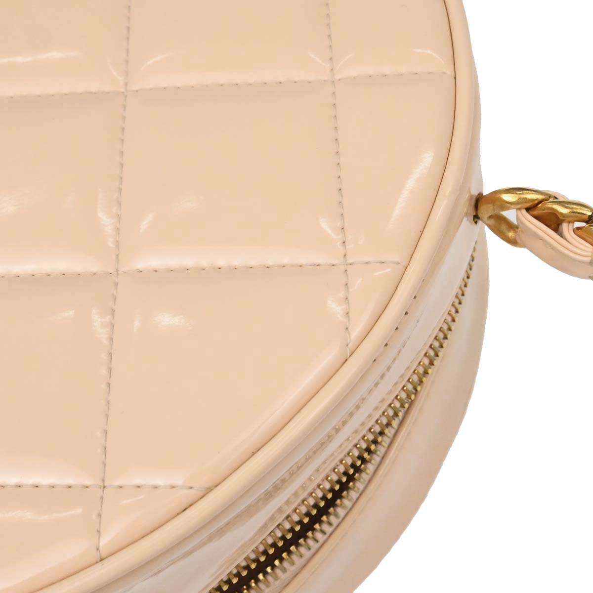 Chanel Beige Patent Leather Round Vanity Handbag