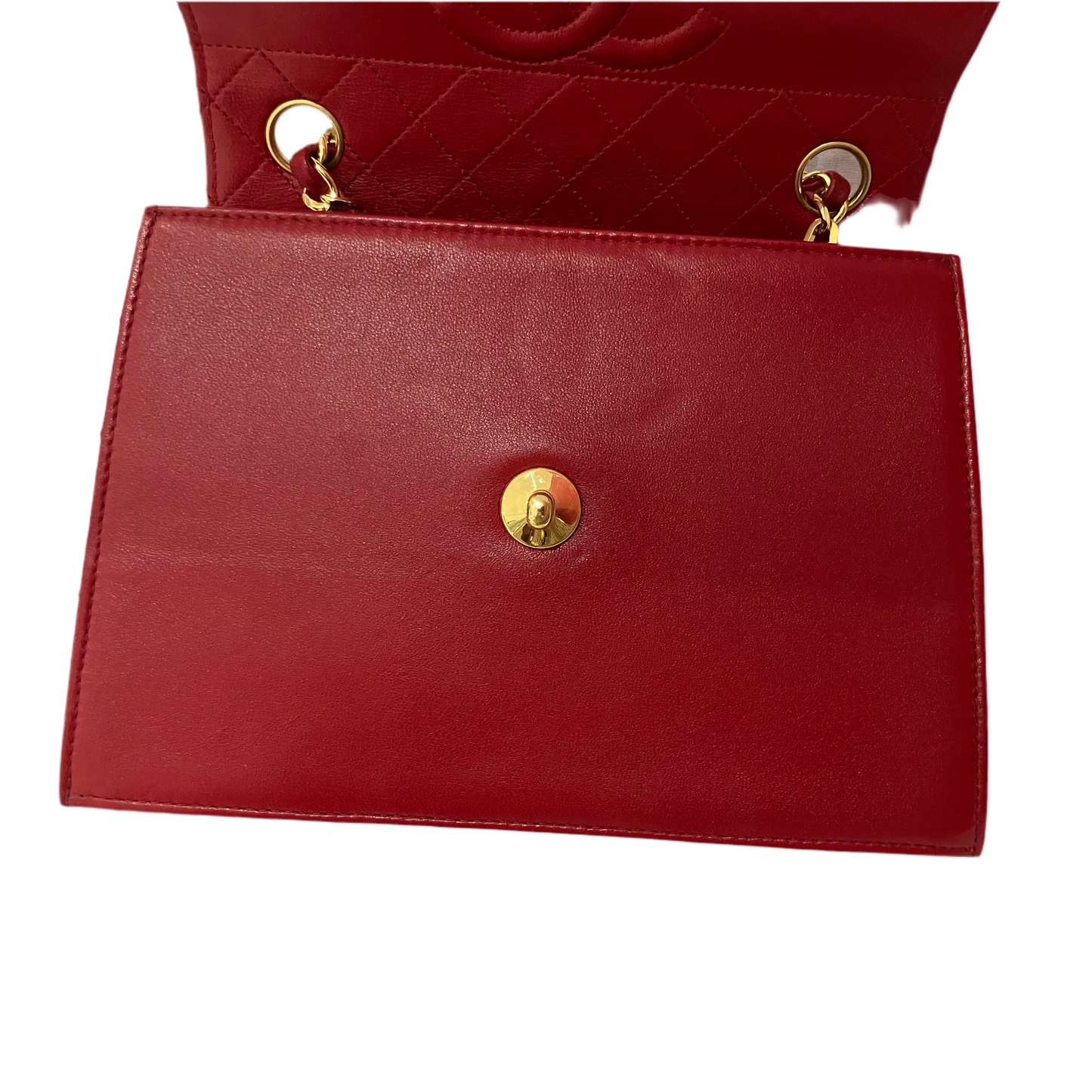 Chanel 1989-1991 Red Lambskin Shoulder Bag