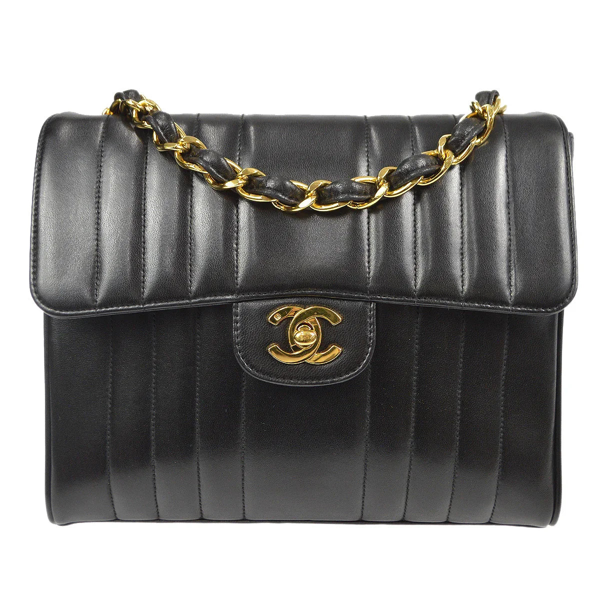 Chanel 1991-1994 Vertical Stitch Classic Square Flap Small Black Lambskin