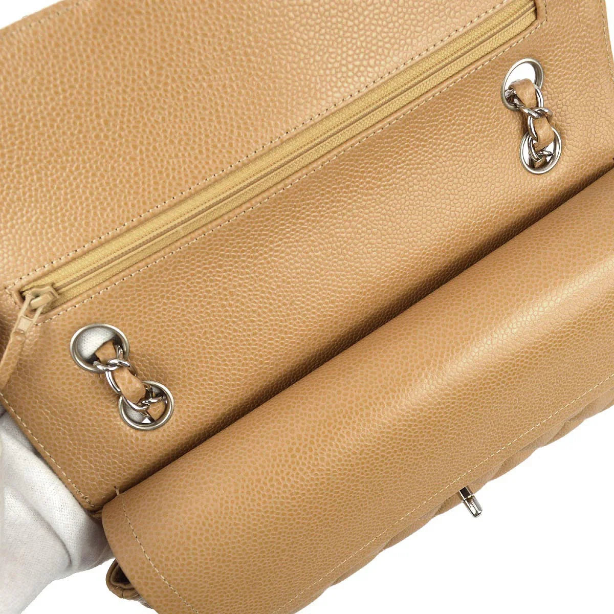 Chanel 2004-2005 Beige Caviar Medium Classic Double Flap Bag SHW