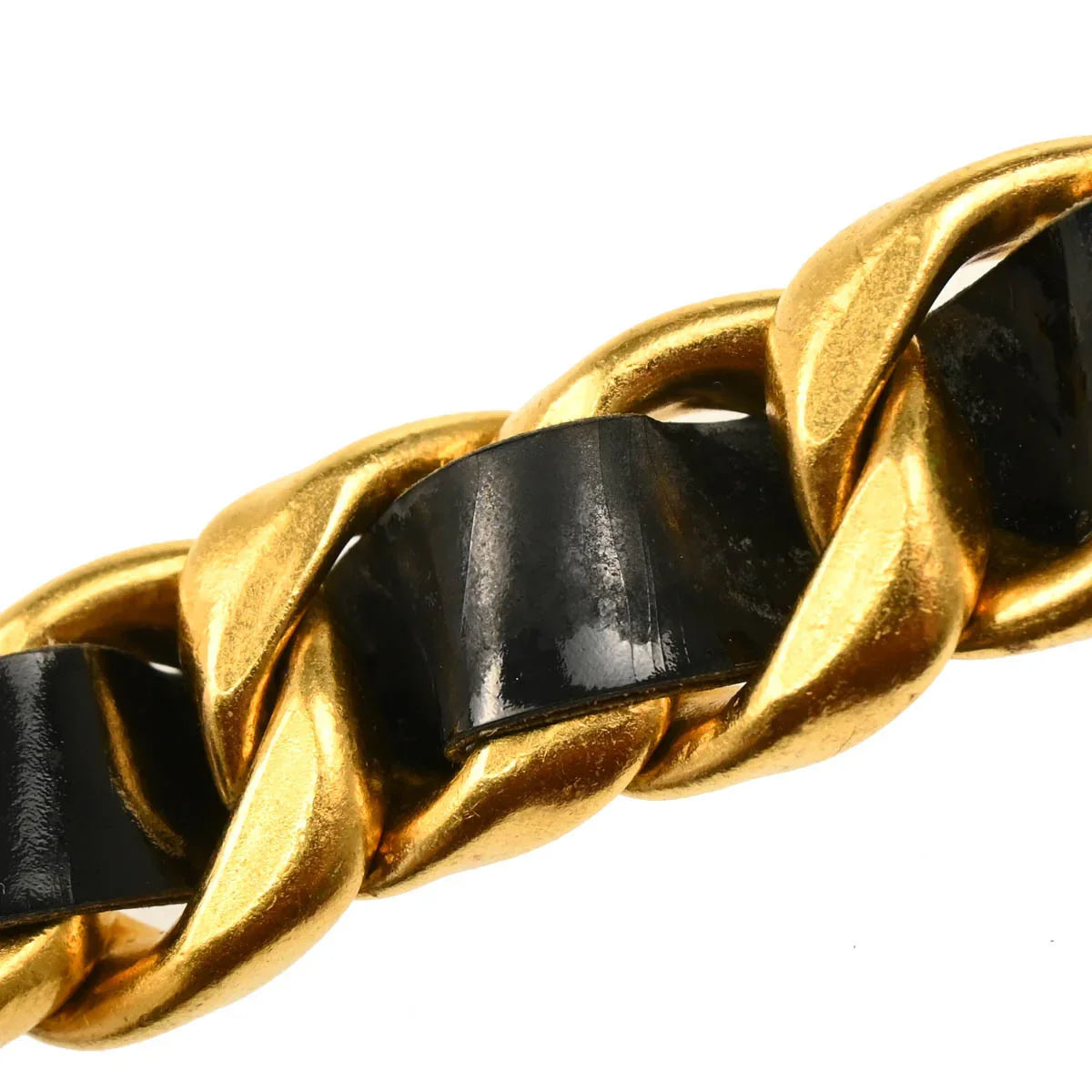 Chanel Gold Black Chain Belt Rhinestone 95P Small Good