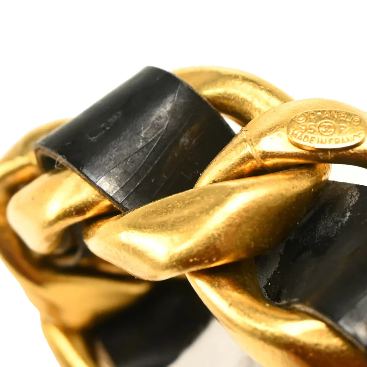 Chanel Gold Black Chain Belt Rhinestone 95P Small Good