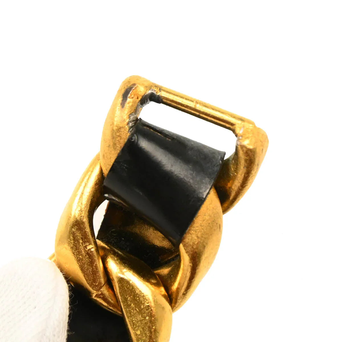 Chanel Gold Black Chain Belt Rhinestone 95P Small Good