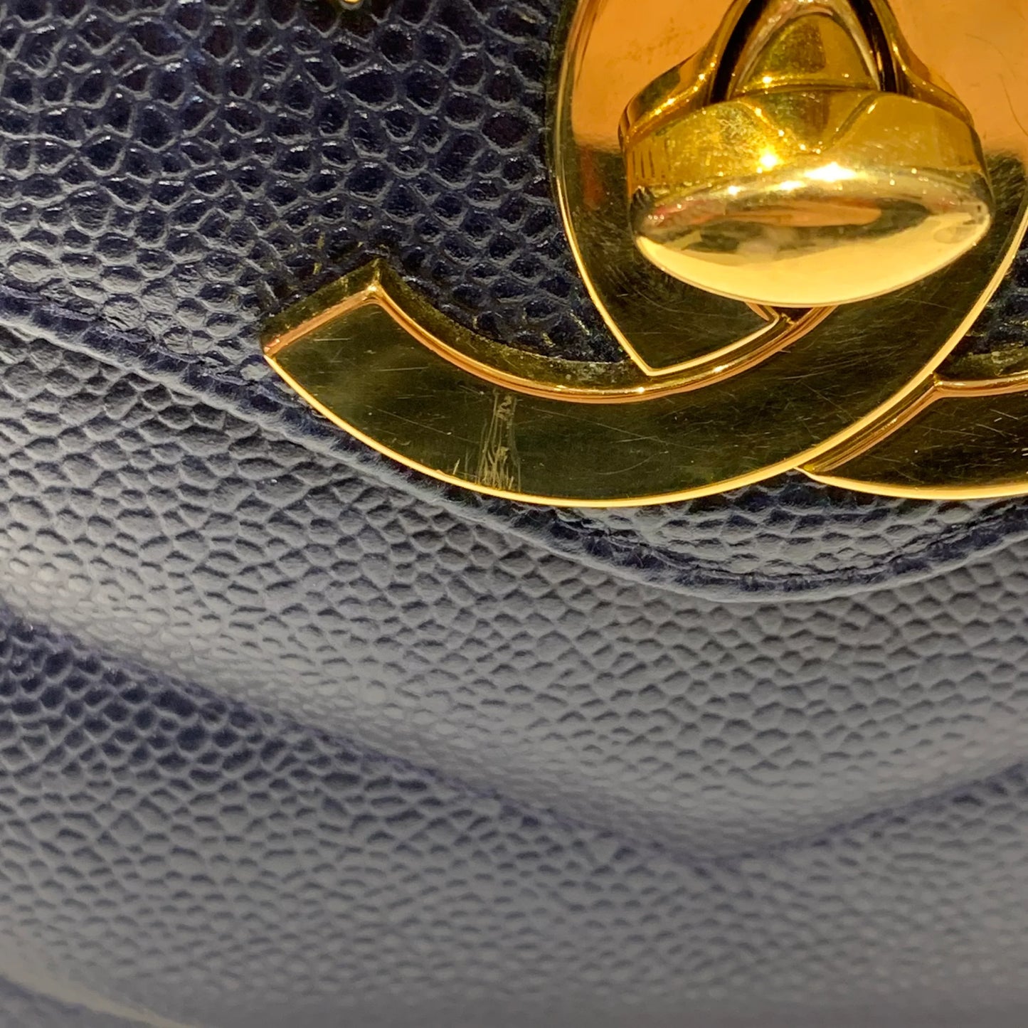 Chanel 1994-1996 Navy Caviar Jumbo Chevron Letter Flap Bag