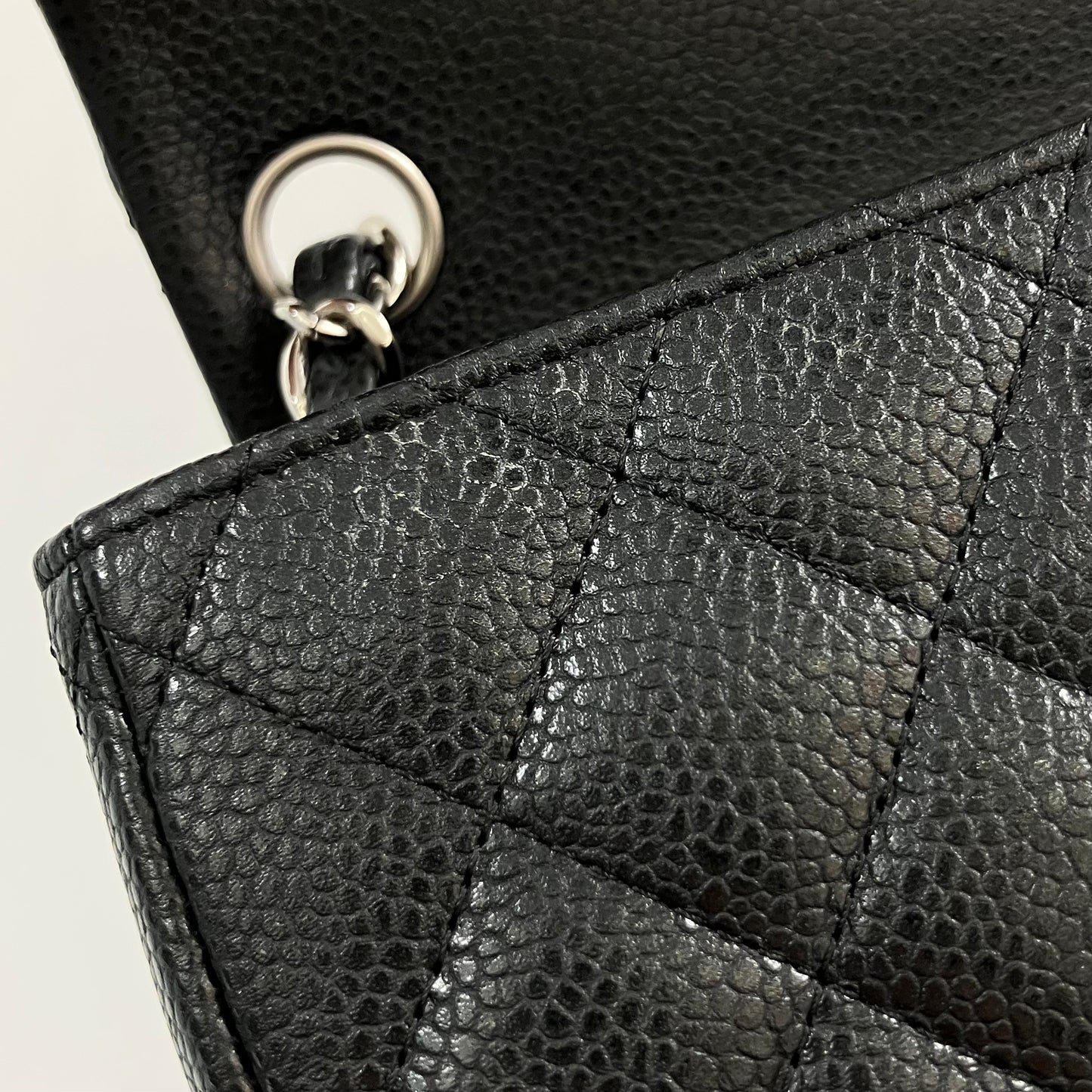 Chanel 2014-2015 Black Caviar Skin Mini Classic Square Flap Shoulder Bag 17