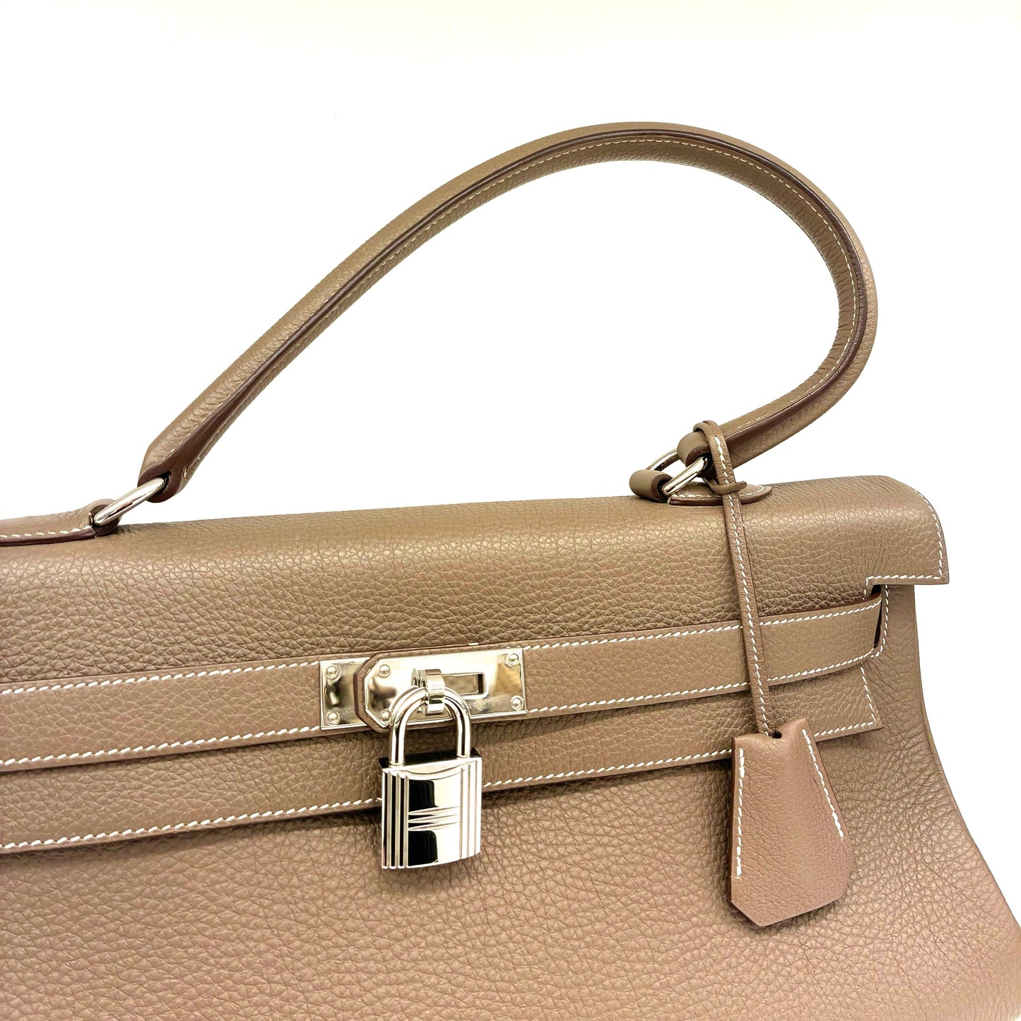 Hermes 2010 Etoupe Gray Togo Shoulder Kelly Handbag