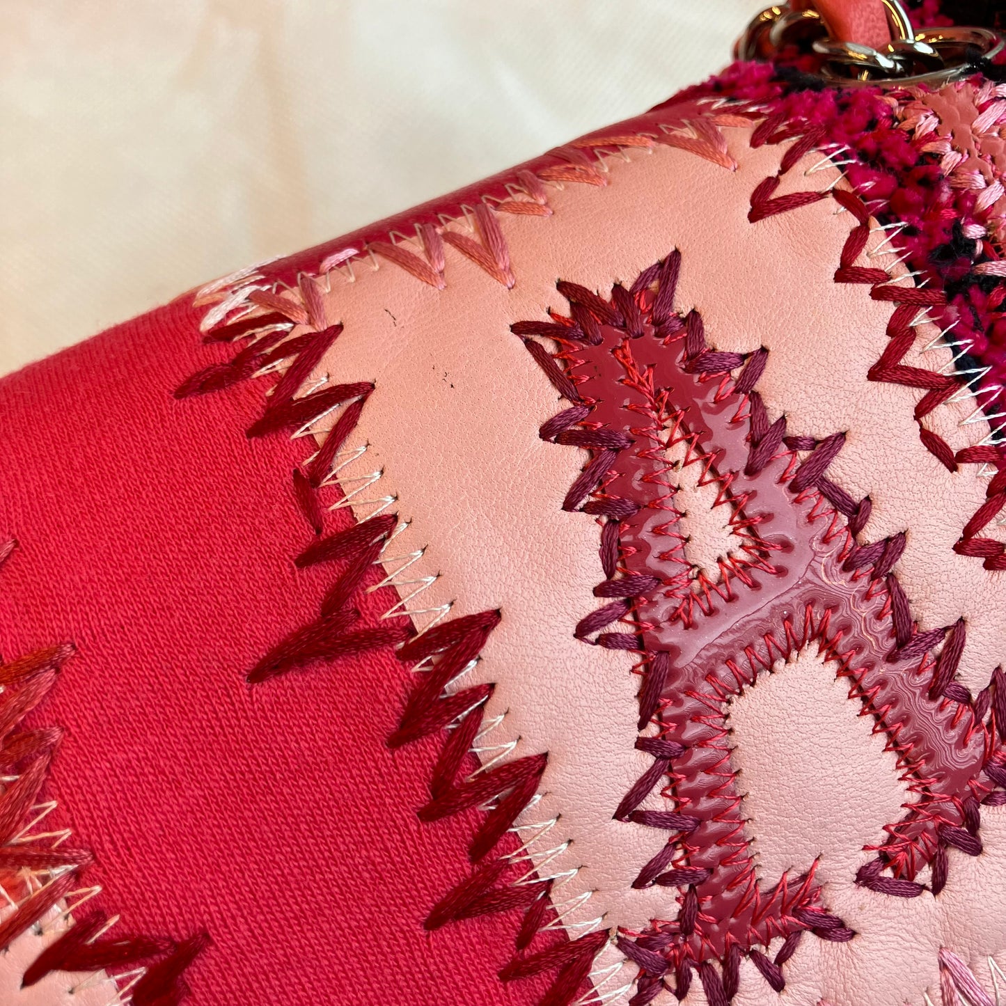Chanel Pink Tweed Patchwork Shoulder Bag