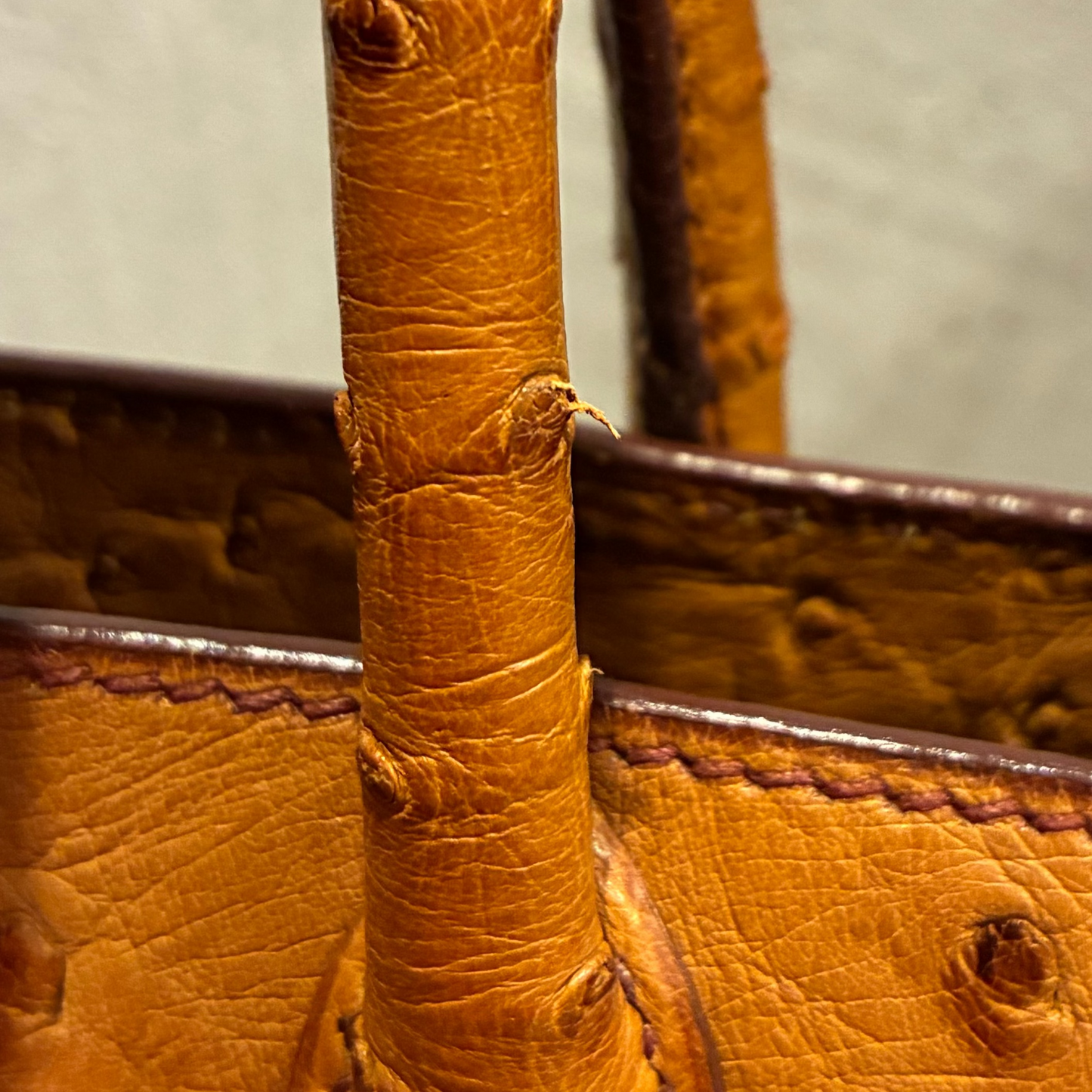 Hermes * Chestnut Ostrich White Bus PM Tote Bag