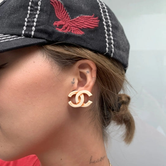 Chanel CC Earrings Clip-On White Acrylic 01P