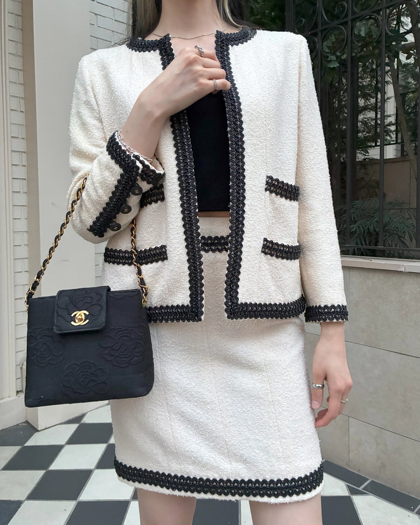 Chanel Setup Suit Jacket Skirt Ivory 94P #38