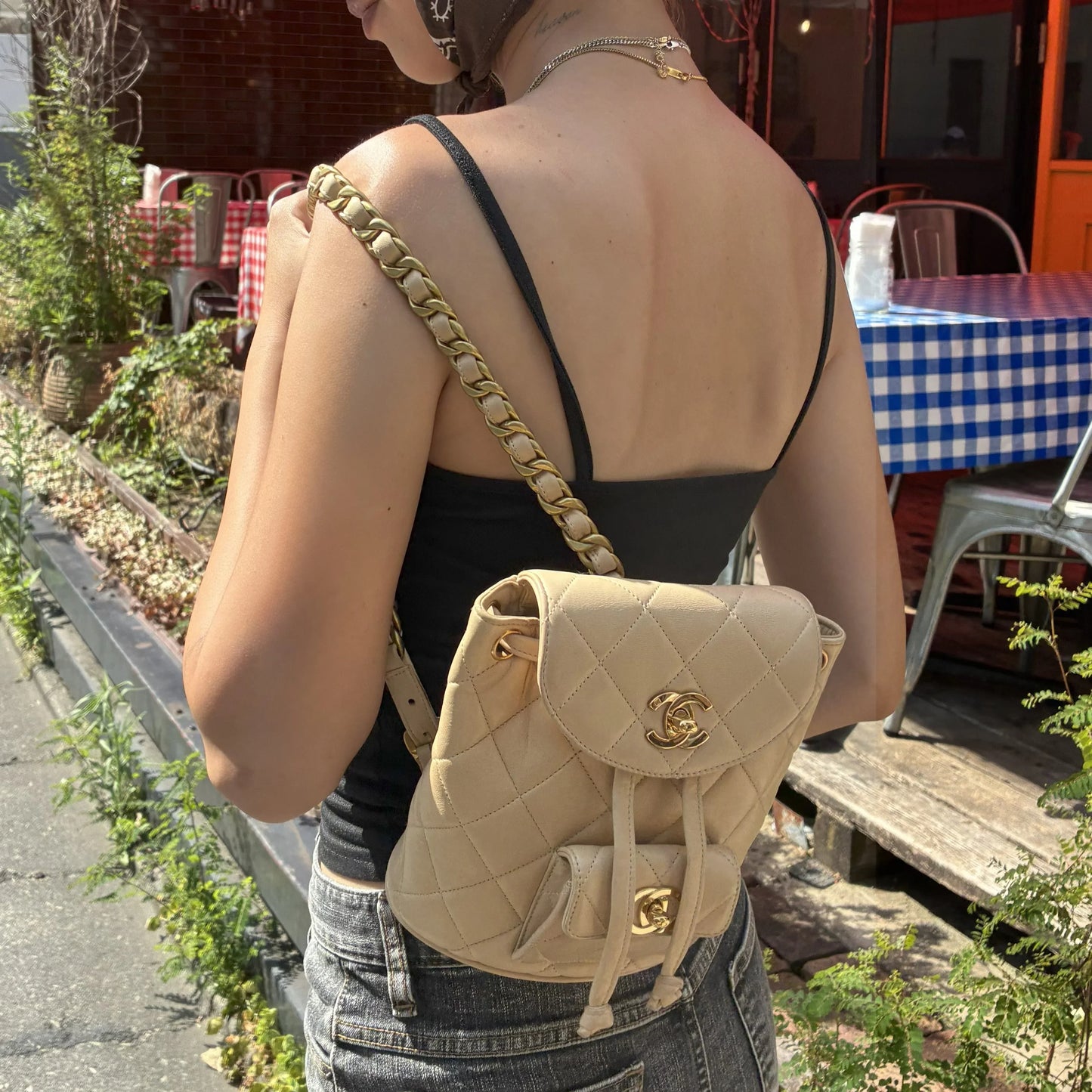Chanel * 1991-1994 Beige Lambskin Duma Backpack Small