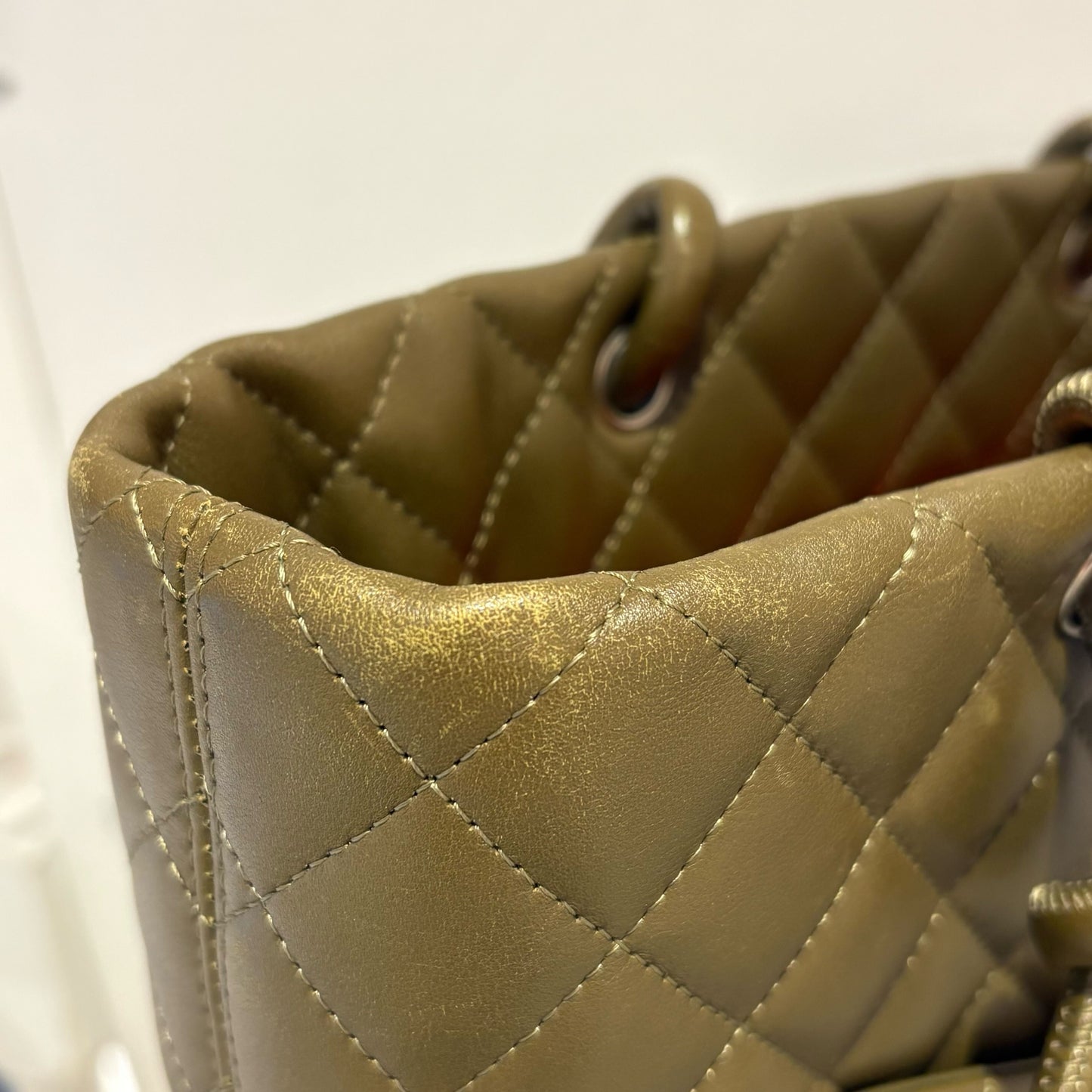 Chanel 2005-2006 Khaki Calfskin Cambon Ligne Tote Handbag