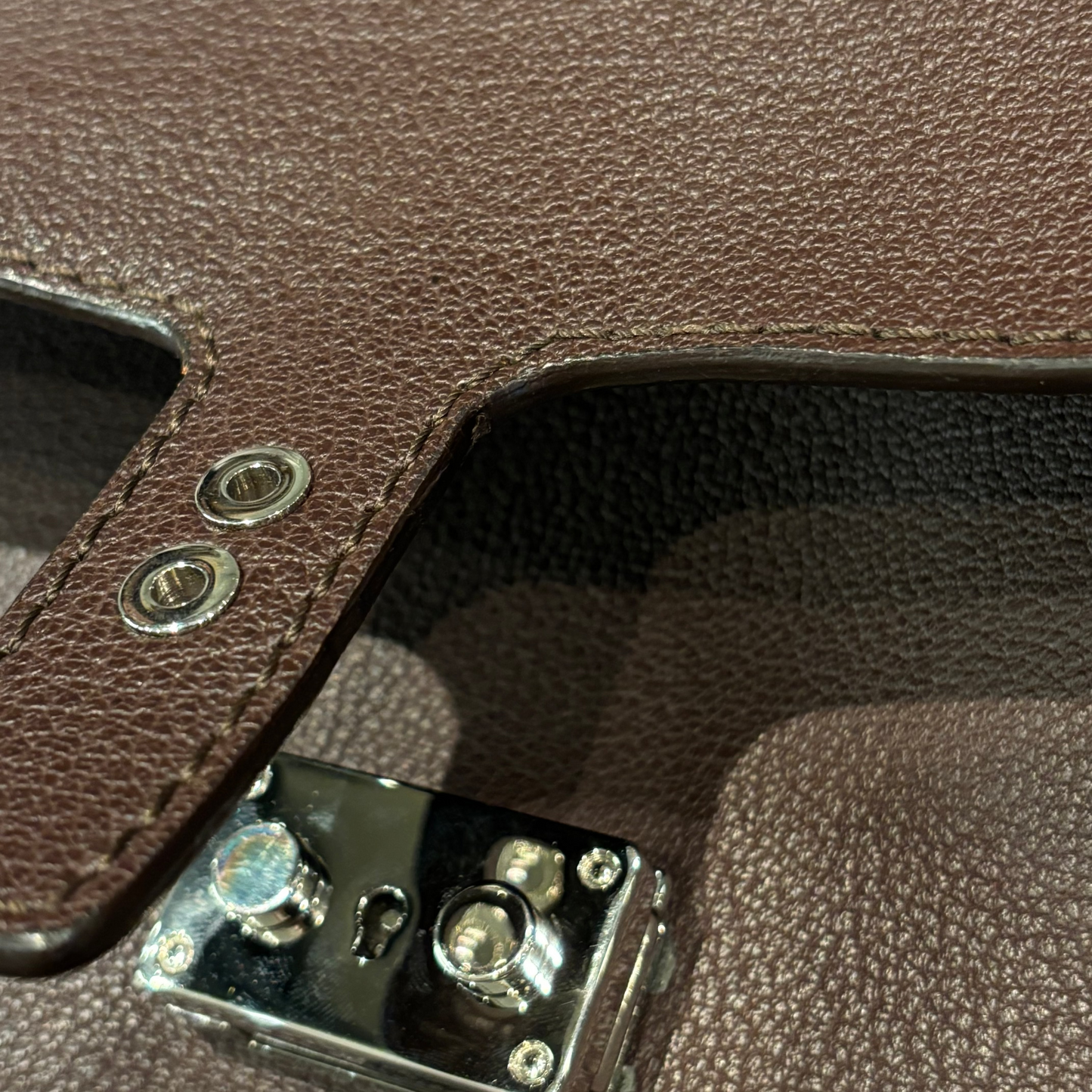Loewe Brown Leather Briefcase 2way Shoulder Business Handbag