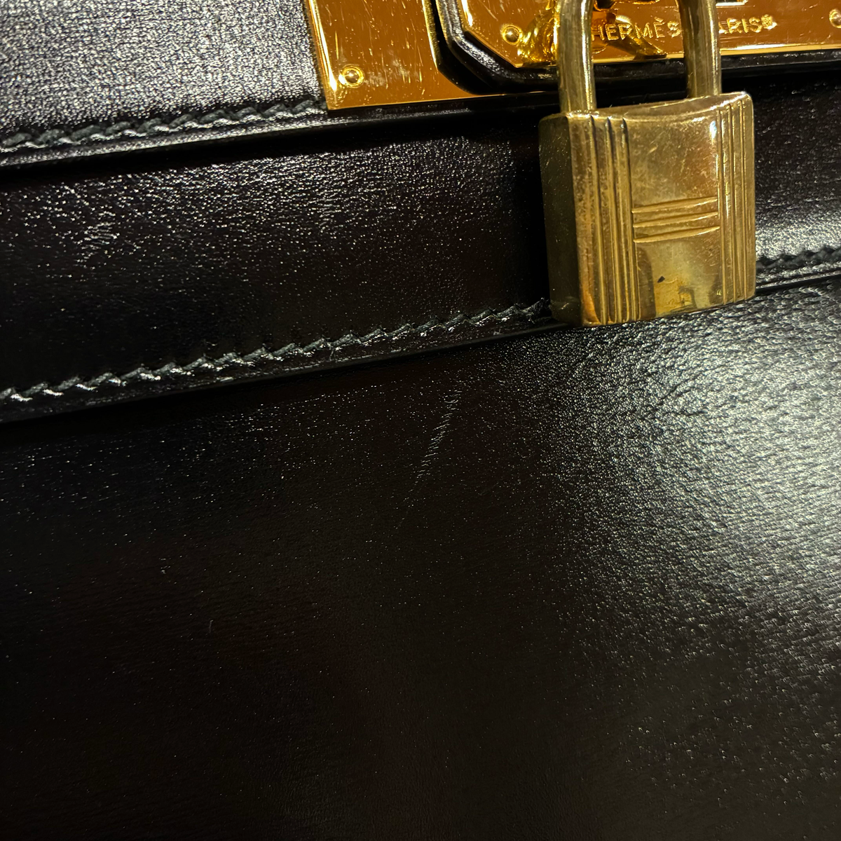 Hermes Black Box Calf Kelly 32 Sellier 2way Shoulder Handbag