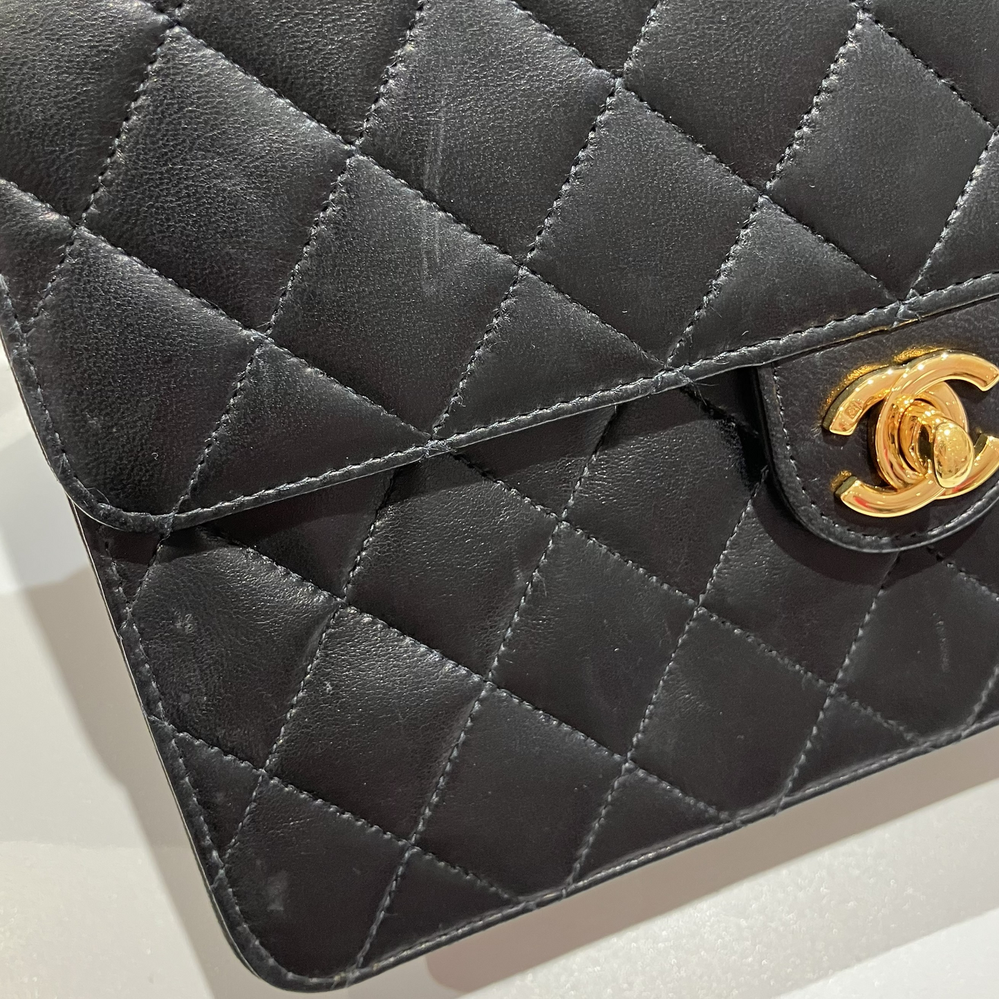 Chanel 2000-2002 Black Lambskin Turnlock Small Half Flap Shoulder Bag