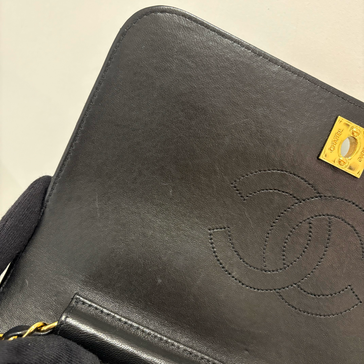 Chanel 2003-2004 Black Lambskin Turnlock Small Full Flap Shoulder Bag