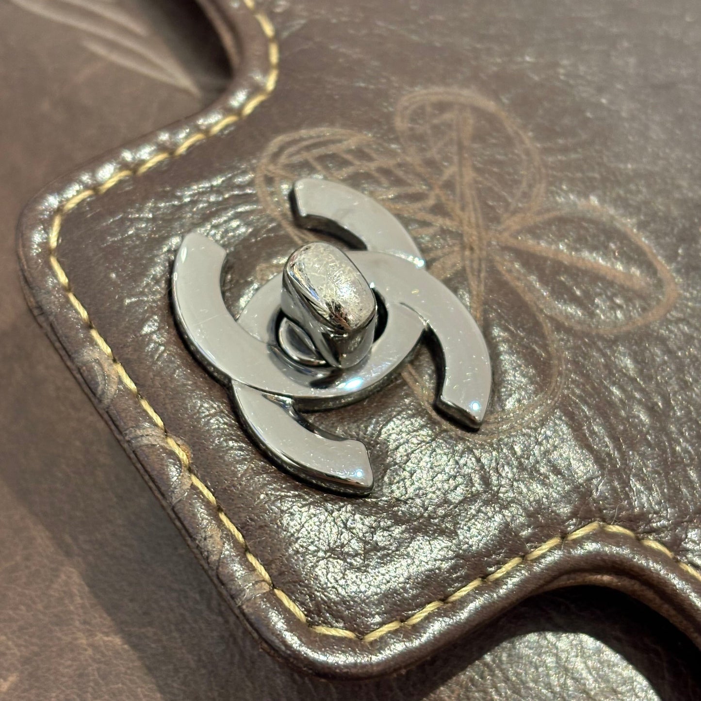 Chanel 2003-2004 Brown Calfskin Graffiti Handbag