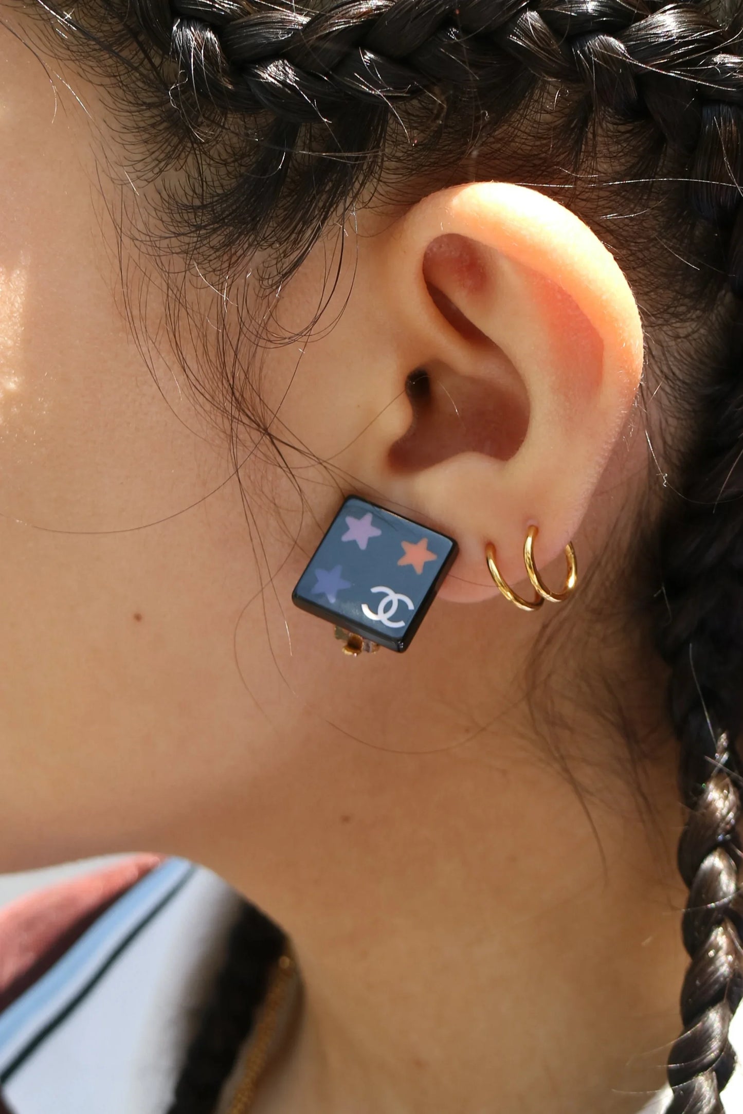 Chanel Square Earrings Clip-On Black 03A