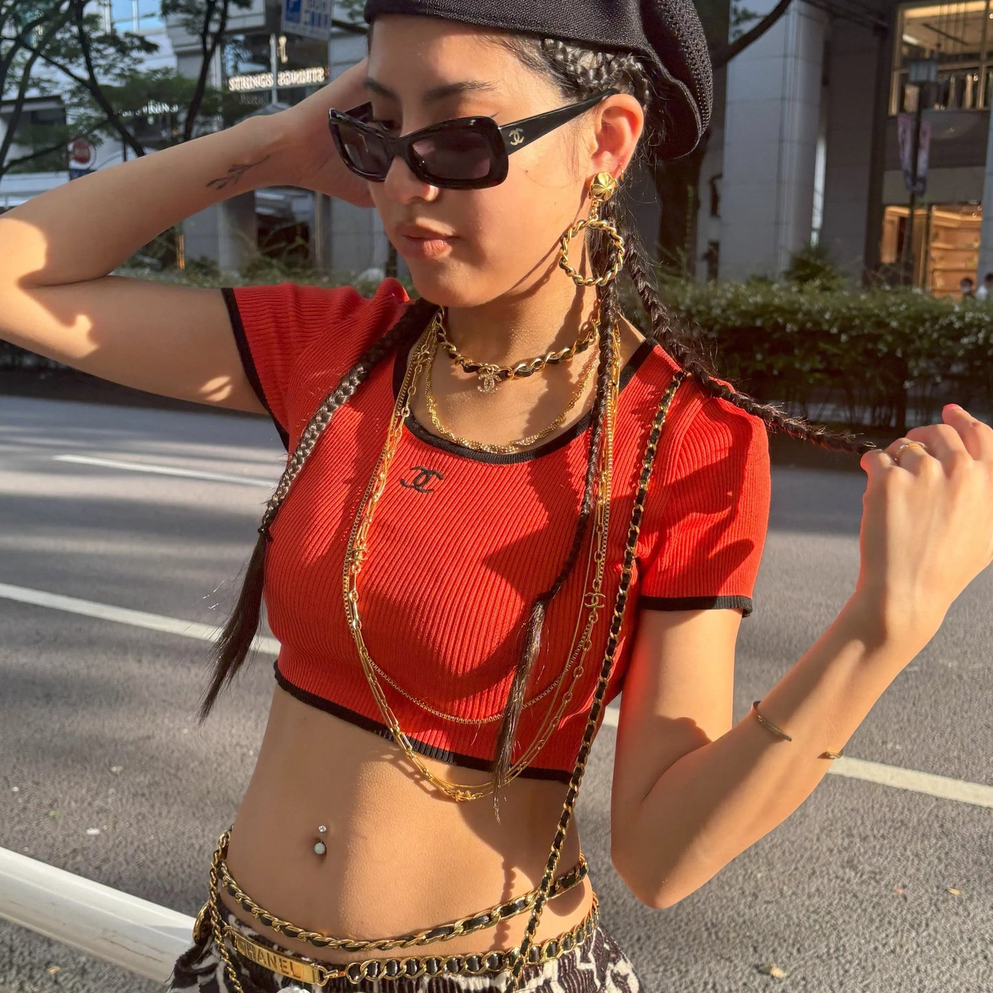 Chanel Cropped T-shirt Top Red 95P #34
