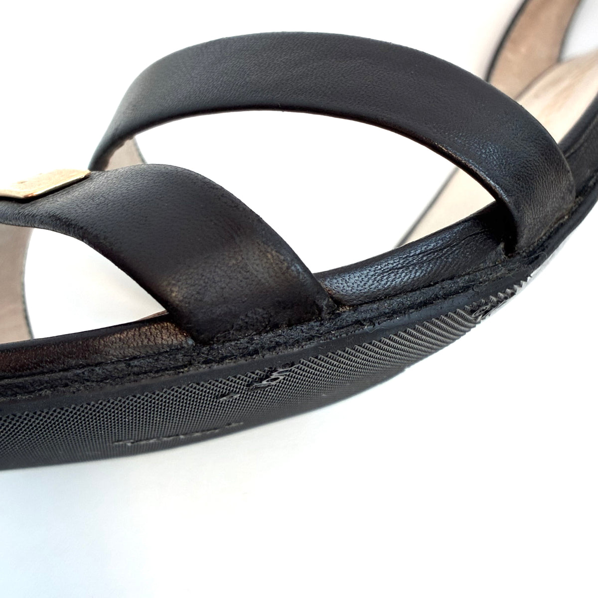Chanel * Black Leather Sandals Shoes #37