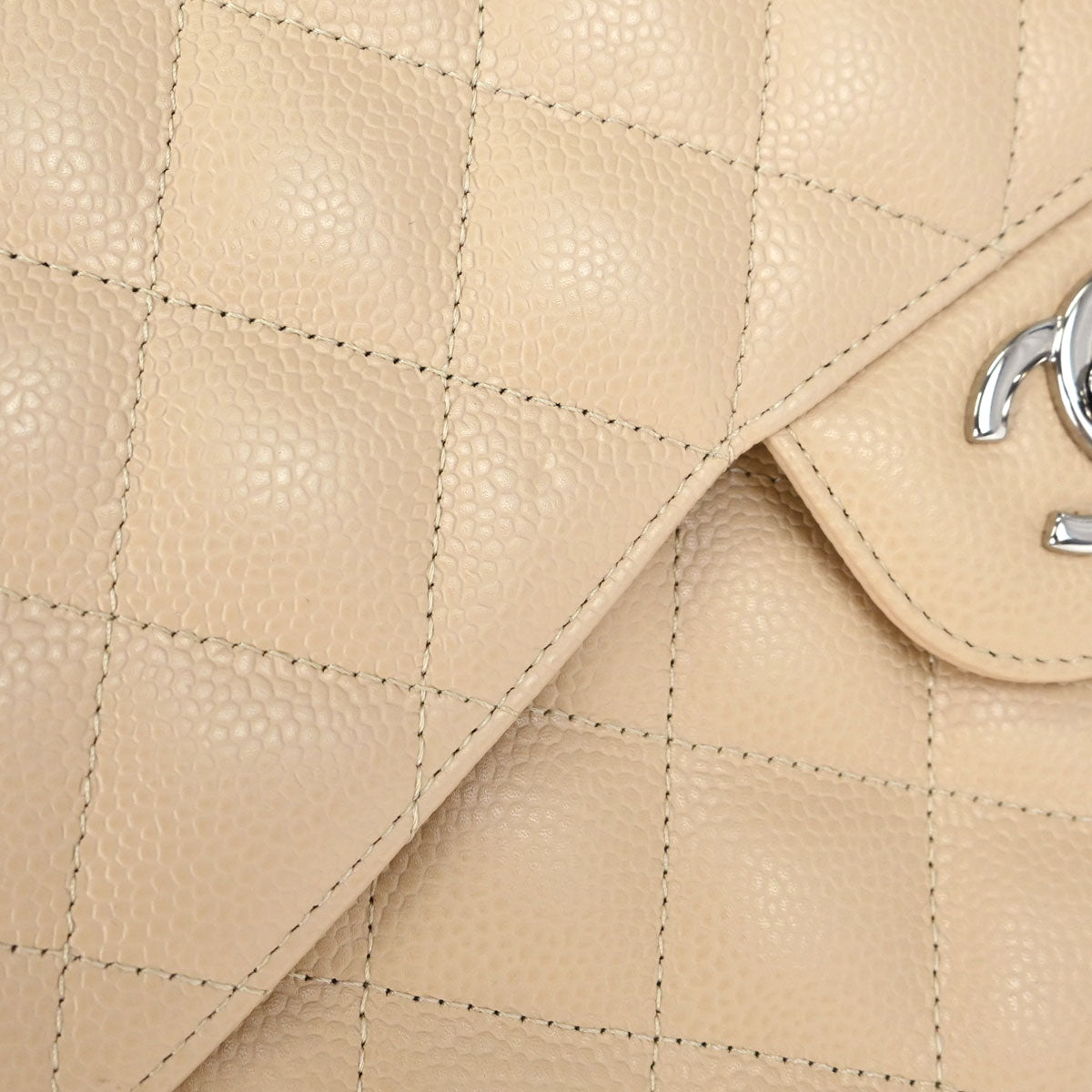 Chanel Beige Caviar Skin Jumbo Classic Double Flap Shoulder Bag