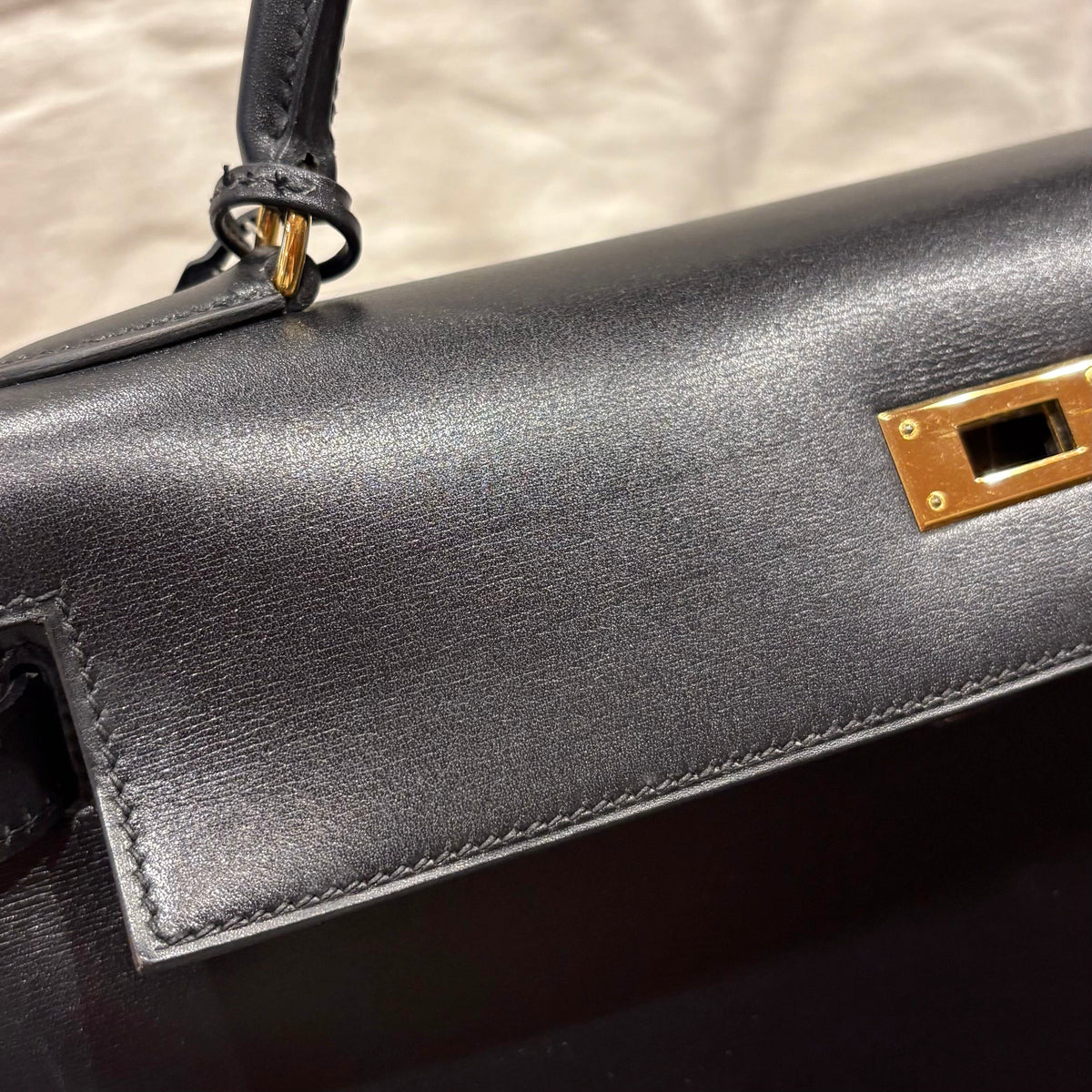 Hermes Black Box Calf Kelly 32 Sellier 2way Shoulder Handbag