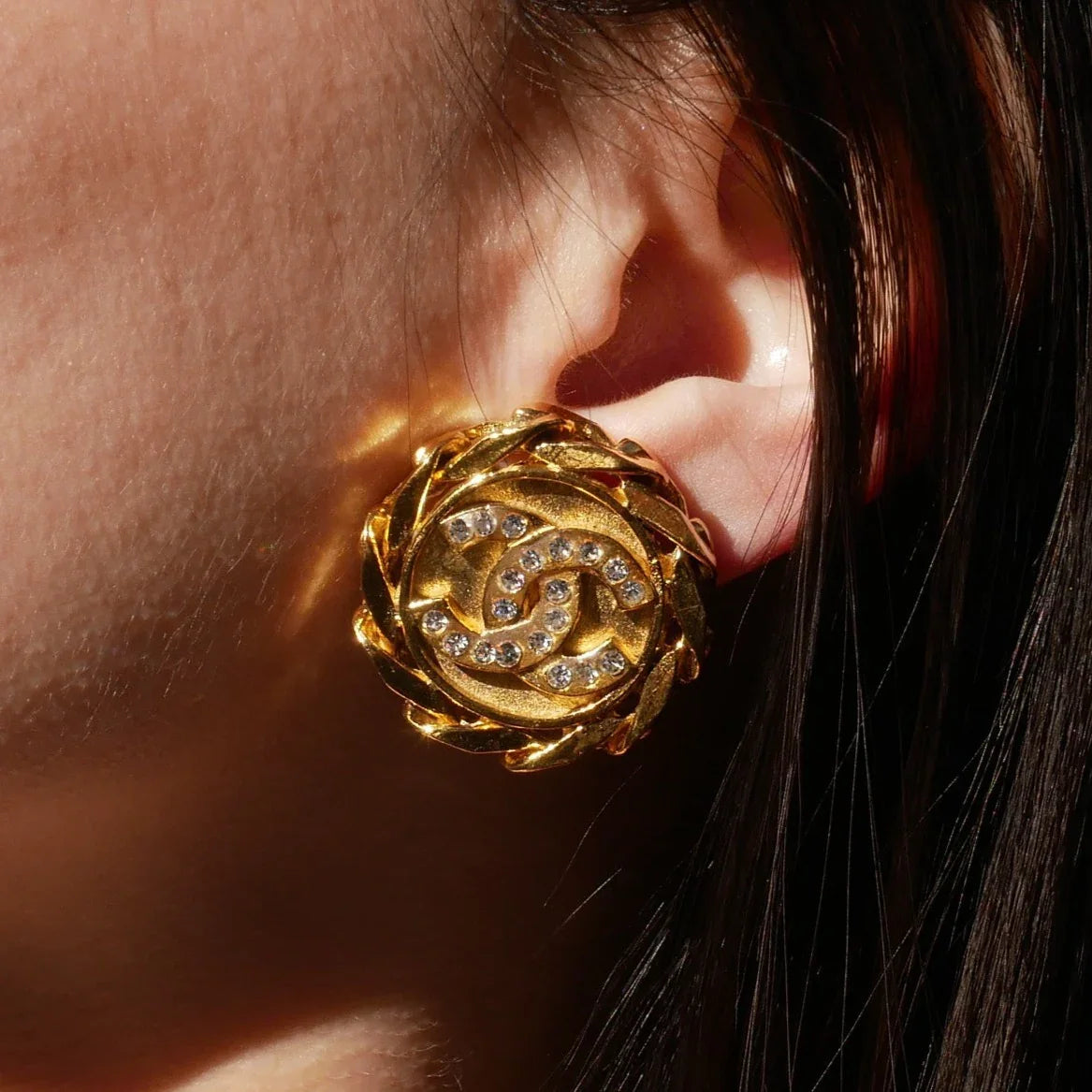 Chanel 1988 Crystal & Gold CC Earrings 23