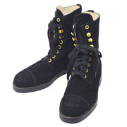 CHANEL Black suede Lace-Up Boots Shoes #36