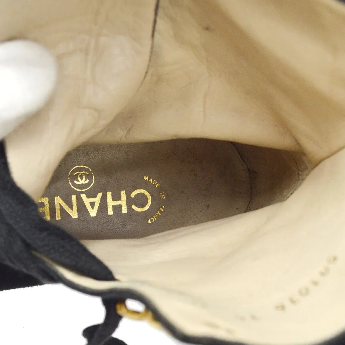 CHANEL Black suede Lace-Up Boots Shoes #36