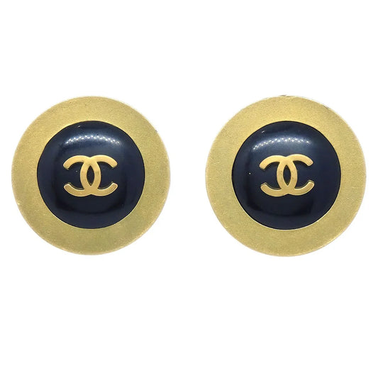 香奈儿(Chanel)1994纽扣耳环金色黑色夹具
