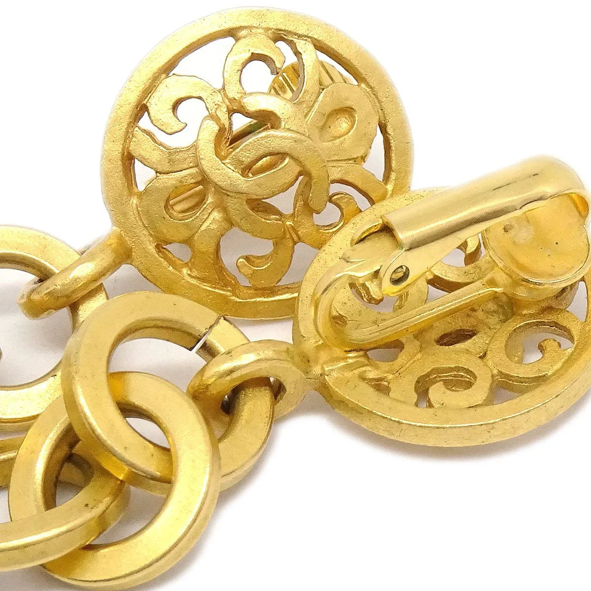CHANEL 1995 Heart Dangle Earrings Clip-On Gold