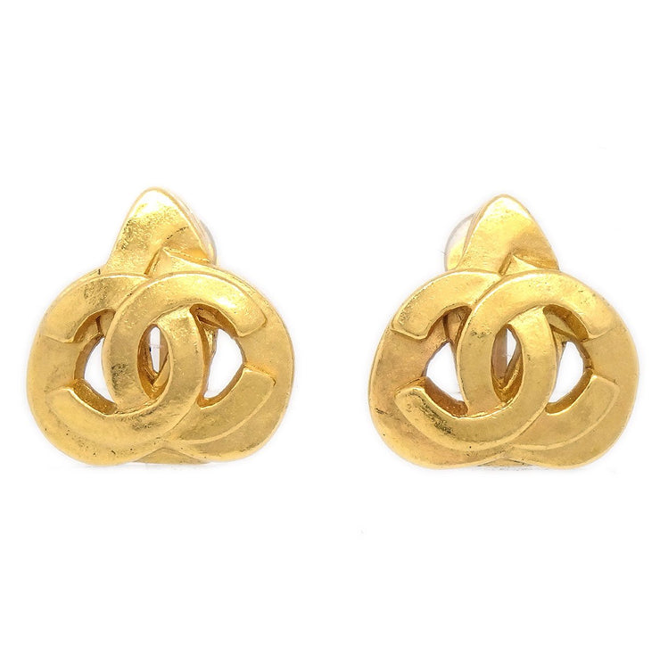 CHANEL 1997 Heart Earrings Clip-On Gold Small