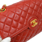 Chanel 1986-1988 Red Lambskin Quilted Circled CC Flap Medium