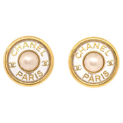 Chanel 1993 Faux Pearl Button Earrings Clip-On