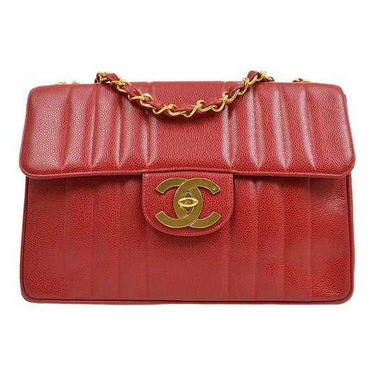 香奈儿(Chanel)1991-1994红色鱼子酱皮肤垂直经典皮瓣