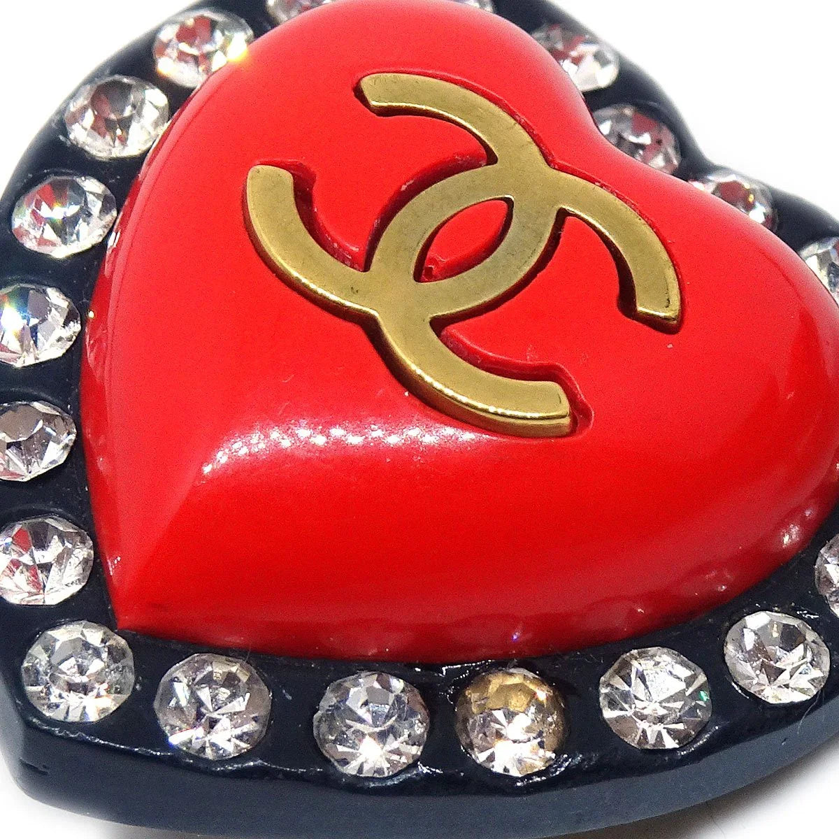 Chanel Heart Rhinestone耳环夹住红色黑色95p
