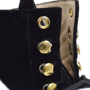 Chanel Black Velvet Lac-Up Boots Shoes #36 1/2
