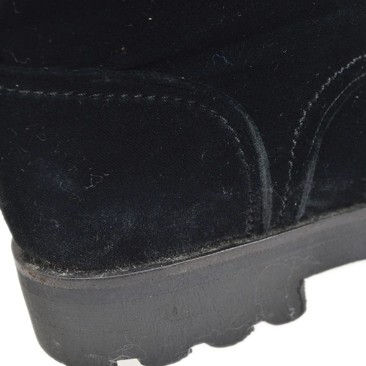 Chanel Black Velvet Lace-Up Boots Shoes #36 1/2