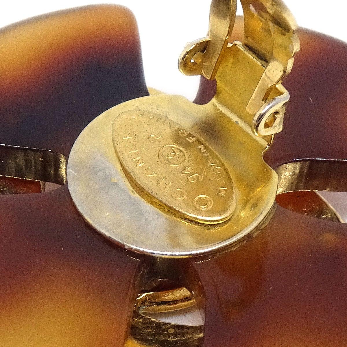 CHANEL 1994 Tortoiseshell Earrings Clip-On Brown
