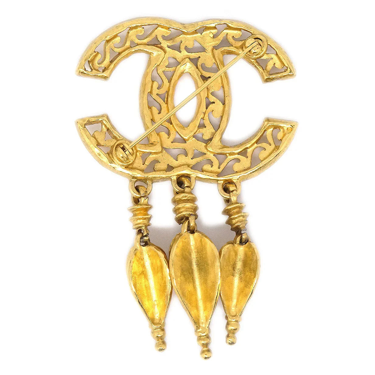 CHANEL 1995 Fretwork Paisley Fringe Brooch Gold 95A