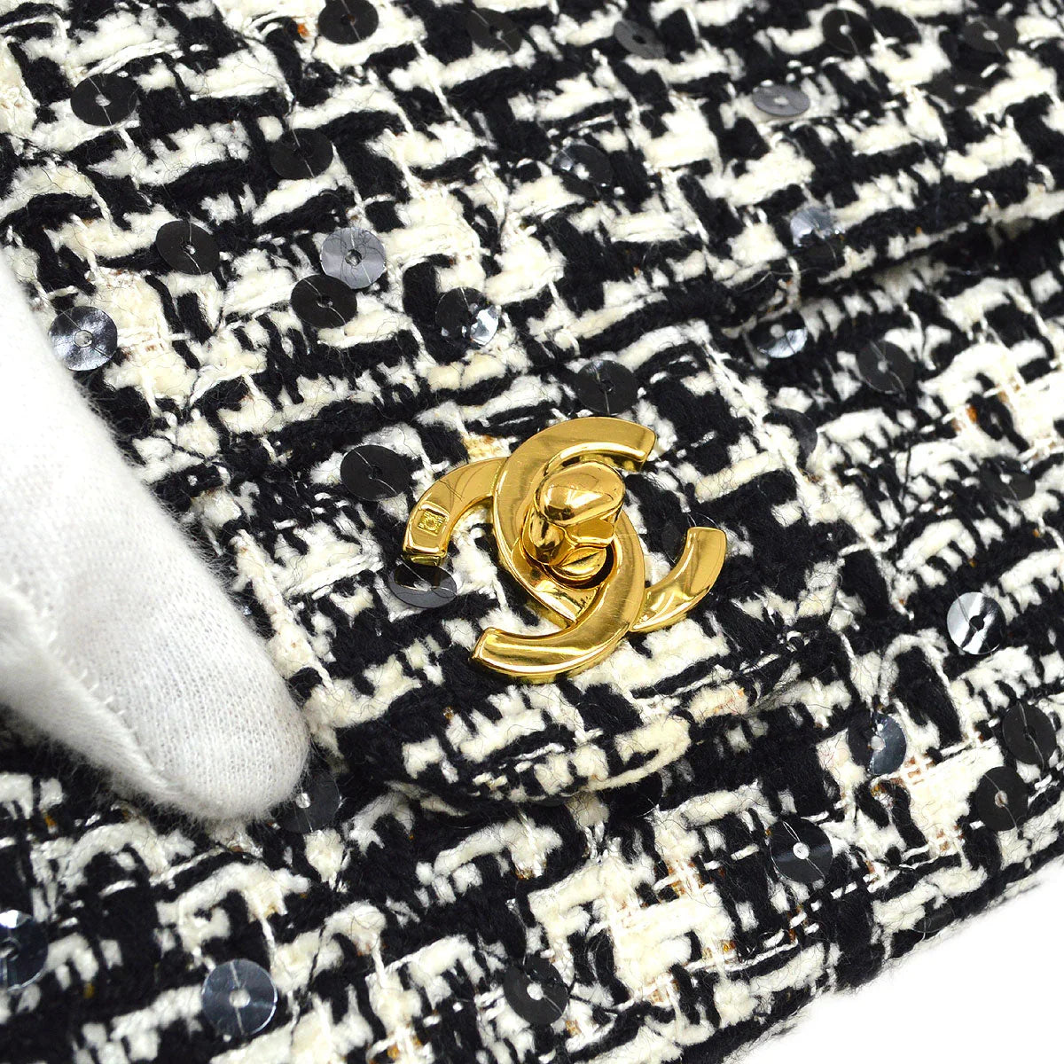 CHANEL * 1994 Tweed Sequins Top Handle Bag