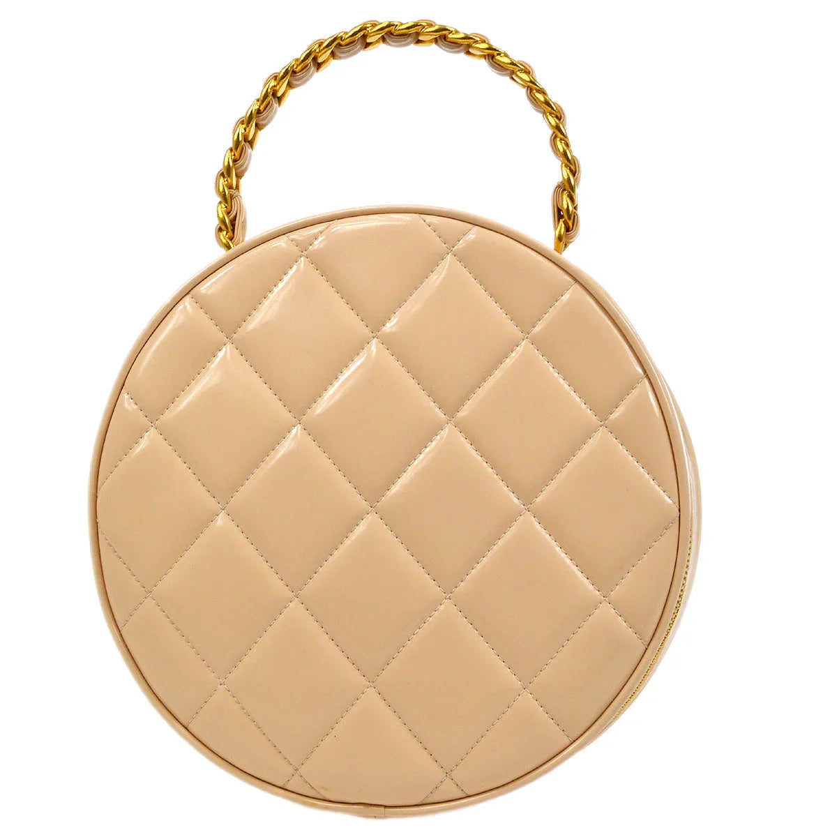 CHANEL * 1995 Round Cosmetic Chain vanity Hand Bag Beige