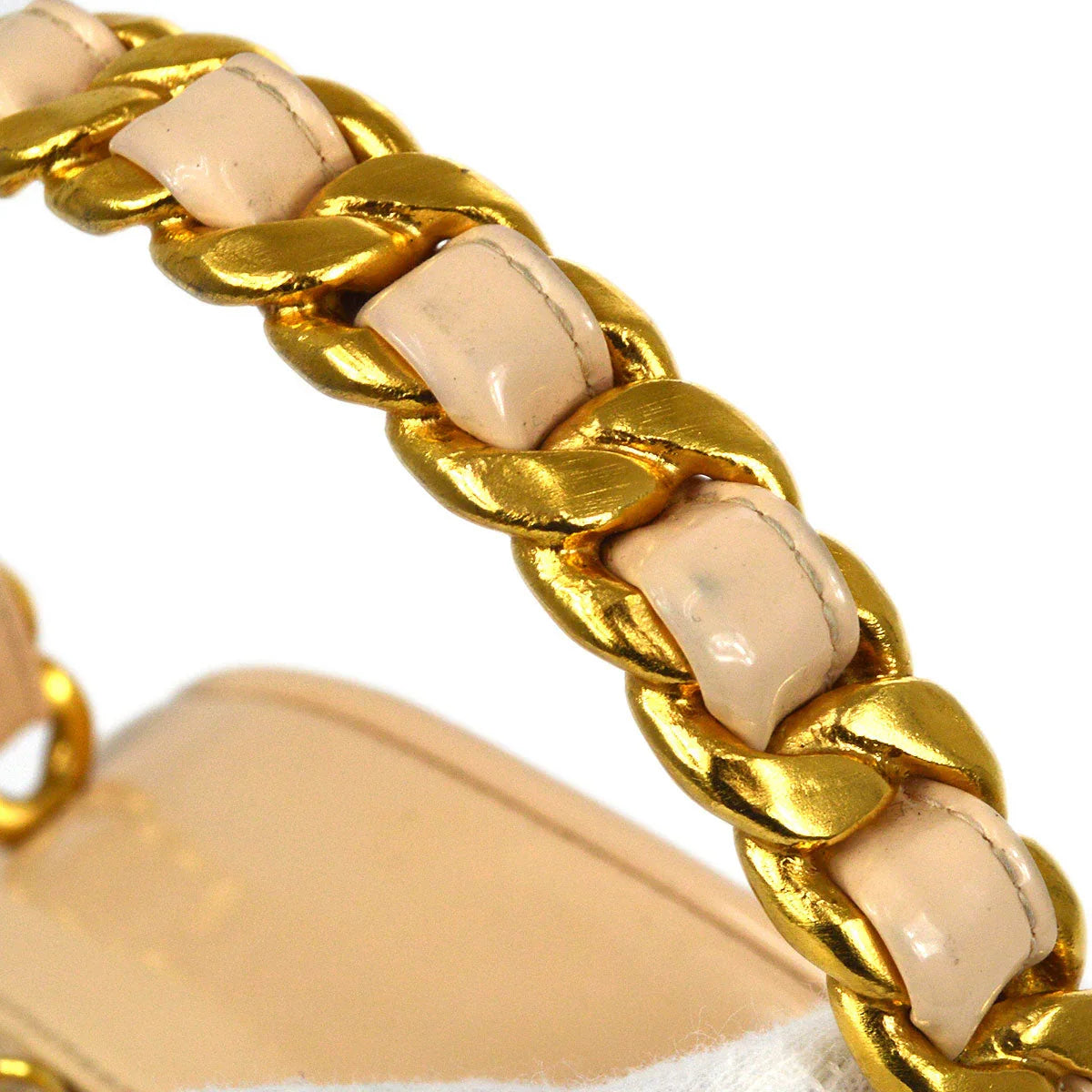 CHANEL * 1995 Round Cosmetic Chain vanity Hand Bag Beige