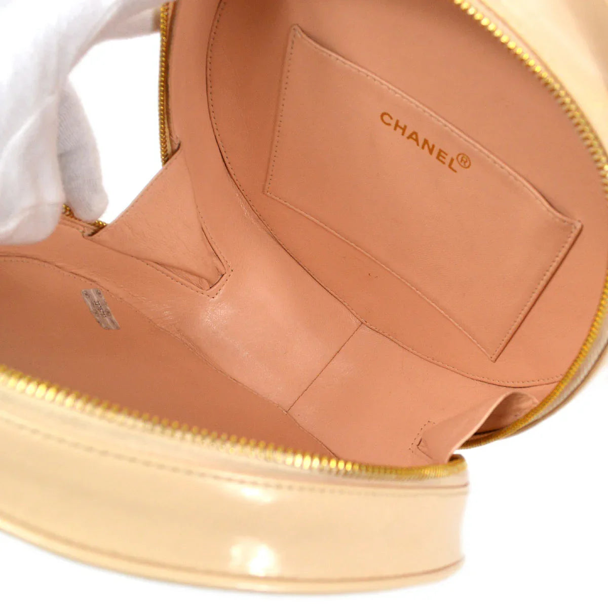 CHANEL * 1995 Round Cosmetic Chain vanity Hand Bag Beige