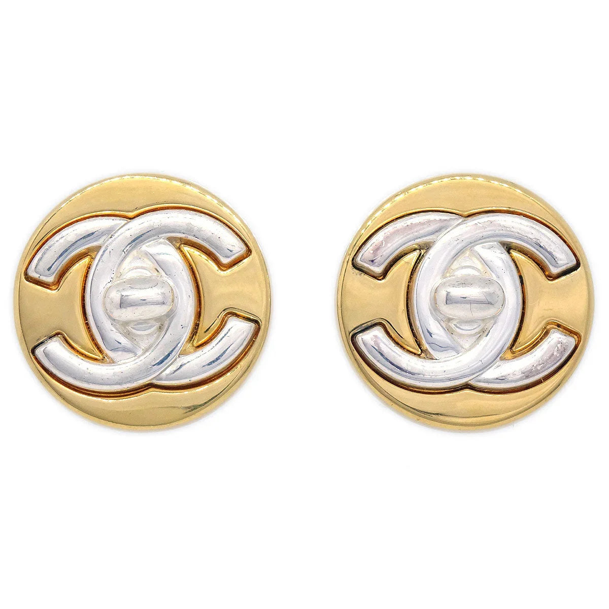 香奈儿(Chanel)1997银和金CC转锁耳环大