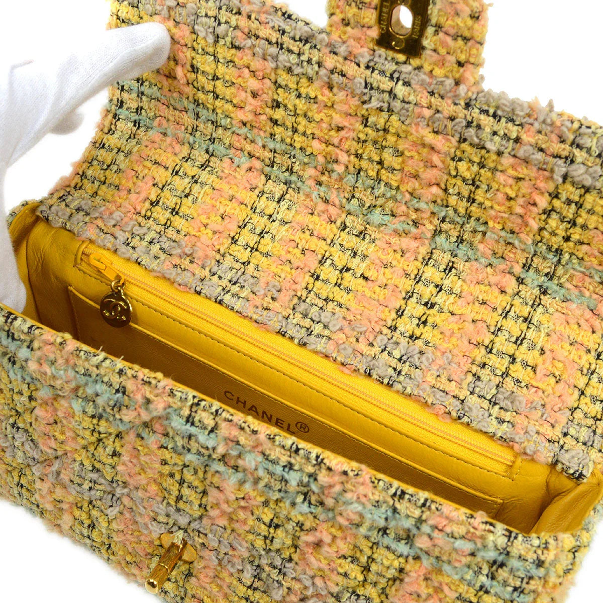 CHANEL 1994 Yellow Tweed Handbag Set
